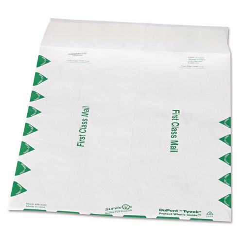 Survivor Lightweight 14 lb Tyvek Catalog Mailers, First Class, #12 1/2, Square Flap, Redi-Strip Closure, 9.5 x 12.5, White, 100/Box