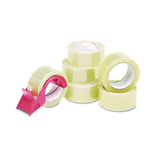 AbilityOne 7510015796873, SKILCRAFT Commercial Package Sealing Tape with Handheld Dispenser, 3" Core, 2" x 55 yds, Clear, 6/Pack