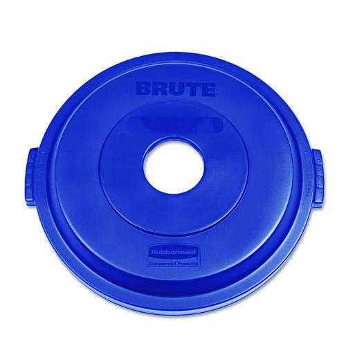 Rubbermaid Commercial Bottle/Can Recycling Top for BRUTE 32 gal Containers, Round Openings, 9.8w x 22.9d x 22.3h, Blue