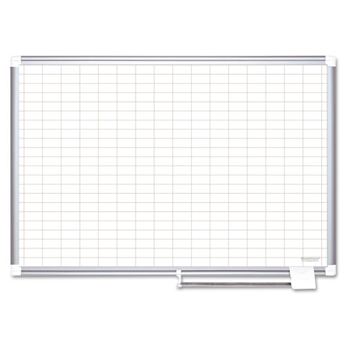 MasterVision Gridded Magnetic Porcelain Dry Erase Project Planning Board, 1" x 2" Cell, 72" x 48", White Surface, Satin Aluminum Frame