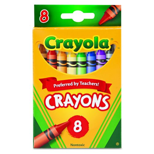 Crayola Classic Color Crayons, Peggable Retail Packaging, Regular Size, 0.31" x 3.63", 8 Assorted Colors, 8/Pack