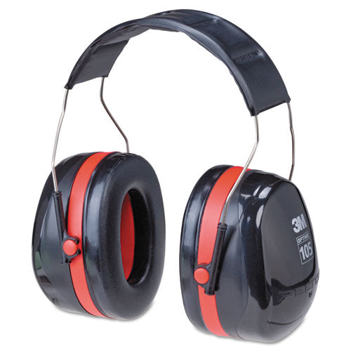 3M PELTOR OPTIME 105 High Performance Earmuffs, 30 dB NRR, Black/Red