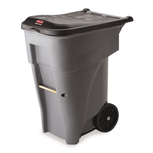 Rubbermaid Commercial Brute Roll-Out Heavy-Duty Container, 65 gal, Polyethylene, Gray