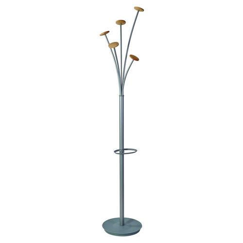 Alba Festival Coat Stand with Umbrella Holder, Five Knobs, 13.97 x 14 x 73.62, Gray