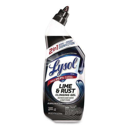 LYSOL Brand Disinfectant Toilet Bowl Cleaner w/Lime/Rust Remover, Atlantic Fresh Scent, 24 oz Angle-Neck Bottle