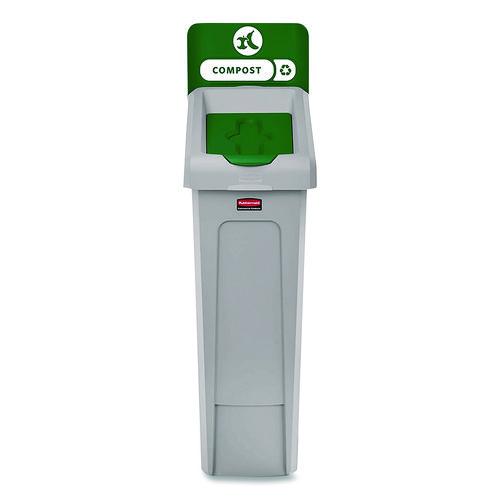 Rubbermaid Commercial Slim Jim Recycling Station Kit, 1-Stream Compost, 23 gal, Plastic, Green/Gray