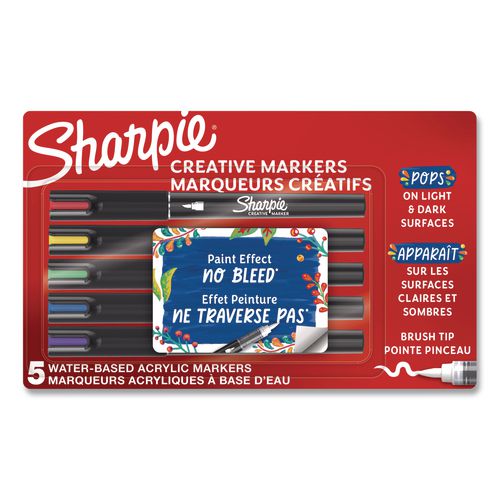 Sharpie Creative Markers, Fine Brush Tip, Assorted Colors, 5/Pack