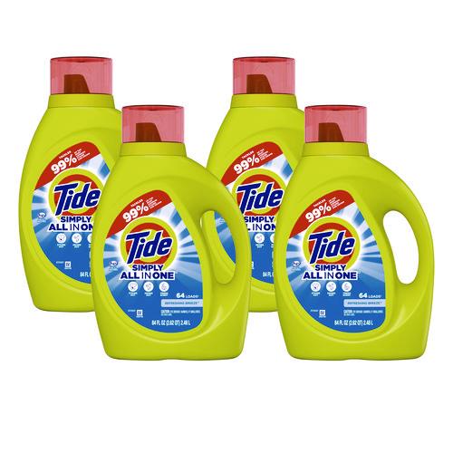 Tide Simply Clean and Fresh Laundry Detergent, HE Compatible, Refreshing Breeze Scent, 64 Loads, 84 oz Bottle, 4/Carton