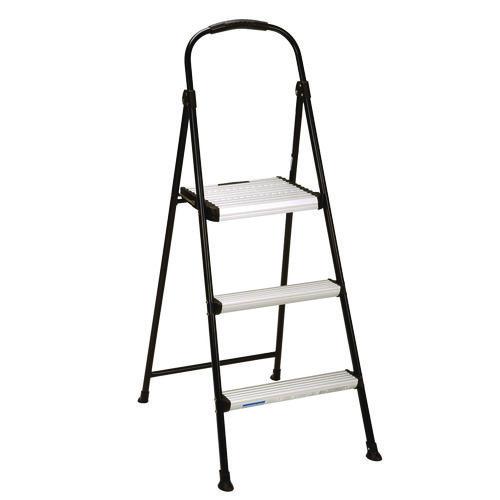 Cosco 3-Step Stepstool, 250 lb, 28.75" Tall, 28.35" Spread, Black/Silver
