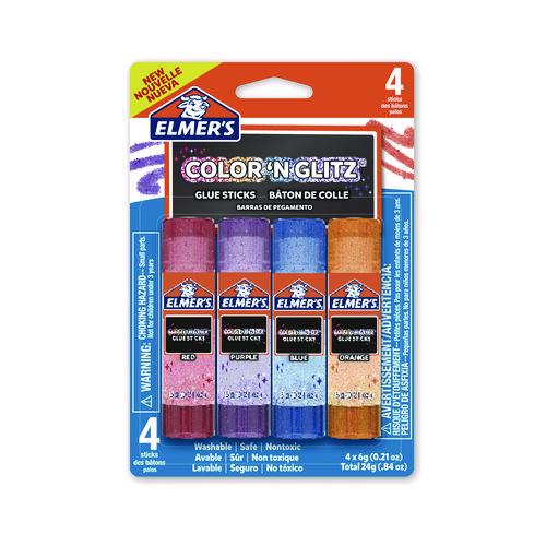 Elmer's Glitter Glue Sticks, 0.21 oz, Applies Assorted Colors, Dries Clear Glitter, 4/Pack