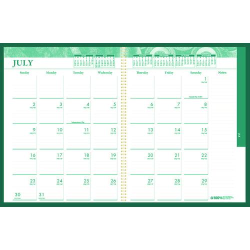 House of Doolittle 100% Recycled MonoBright Monthly/Weekly Planner, 11 x 8.5, Green/Gold Cover, 12-Month (July to June): 2025 to 2026