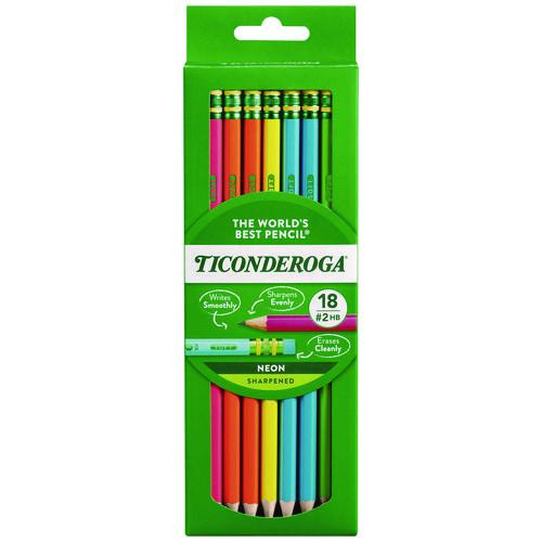 Ticonderoga Pre-Sharpened Pencil, 2.2 mm, HB (#2), Black Lead, Neon Assorted Barrel Colors, 18/Pack