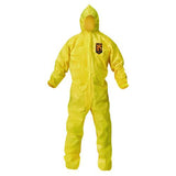 KleenGuard A70 Chemical Spray Protection Coveralls, Elastic Wrists, Ankles, Hood, Yellow, 12/Carton