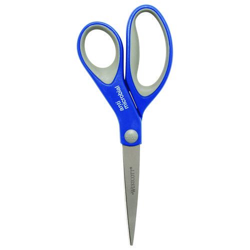 Westcott Scissors with Antimicrobial Protection, 8" Long, 3.25" Cut Length, Straight Blue/Gray Handle, 2/Pack