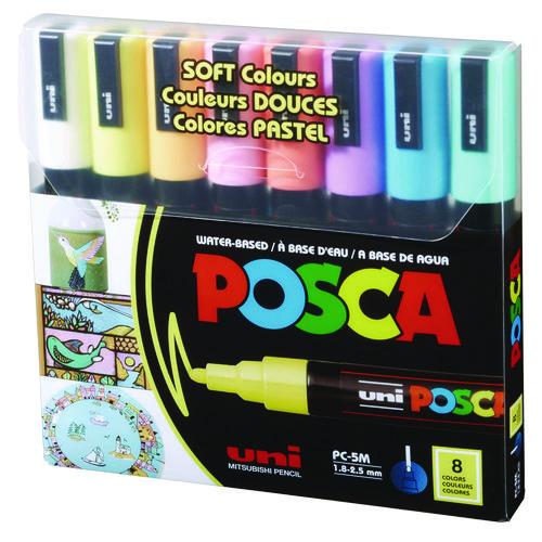 POSCA Water-Based Paint Markers, Medium Bullet Tip, 1.8 mm/2.5 mm, Assorted Colors, 8/Set