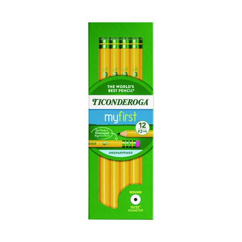 Dixon Ticonderoga Beginners Woodcase Pencil with Eraser and Microban, HB (#2), Black Lead, Yellow Barrel, 12/Pack