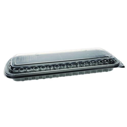 Pactiv Evergreen MealMaster Rib Container Base/Lid, 16.6 x 7.3 x 2.3, Black/Clear, Plastic, 80/Carton