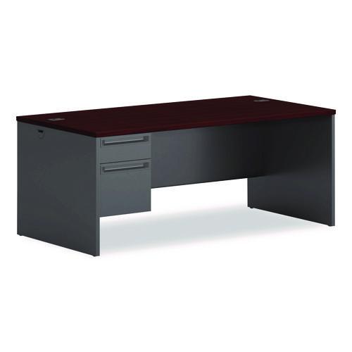 HON 38000 Series Left Pedestal Desk, 72" x 36" x 29.5", Mahogany/Charcoal
