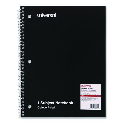 Universal Wirebound Notebook, 1-Subject, Medium/College Rule, Black Cover, (100) 11 x 8.5 Sheets