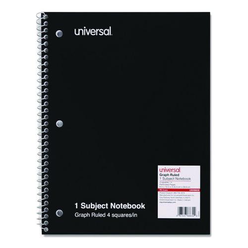 Universal Wirebound Notebook, 1-Subject, Quadrille Rule (4 sq/in), Black Cover, (70) 10.5 x 8 Sheets