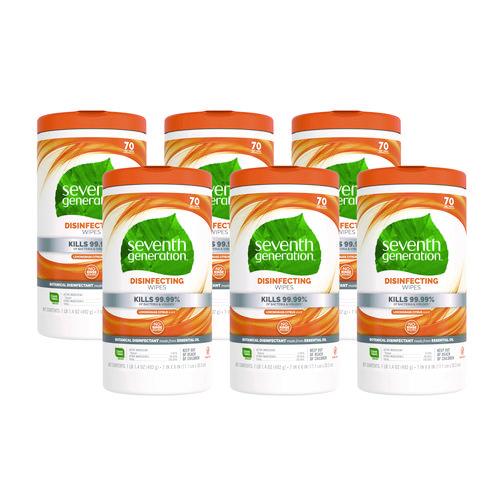 Seventh Generation Botanical Disinfecting Wipes, 7 x 8, Lemongrass Citrus, 70 Count, 6/Carton