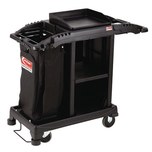 Suncast Commercial Compact Standard Housekeeping Cart, Plastic, 1 Shelf, 23.25" x 53.18" x 46.57", Black