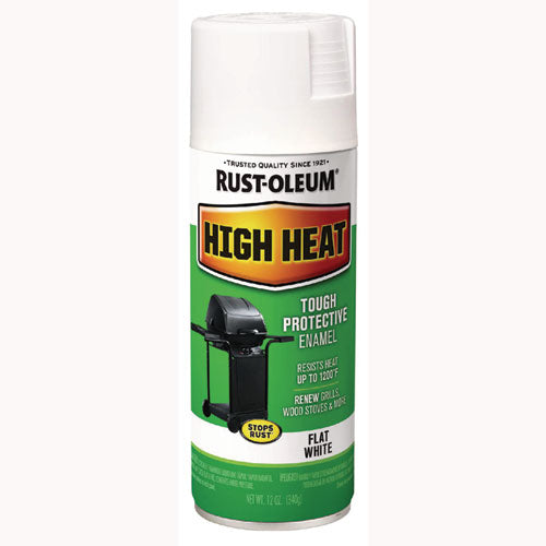 Rust-Oleum High Heat Enamel Spray Paint, Flat White, 12 oz Aerosol Can, 6/Carton