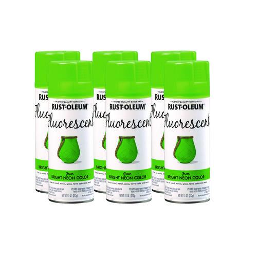 Rust-Oleum Specialty Fluorescent Spray Paint, Flat Fluorescent Green, 11 oz Aerosol Can, 6/Carton
