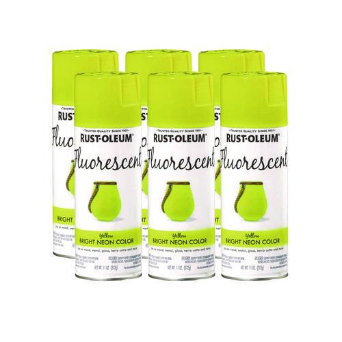 Rust-Oleum Specialty Fluorescent Spray Paint, Flat Fluorescent Yellow, 11 oz Aerosol Can, 6/Carton