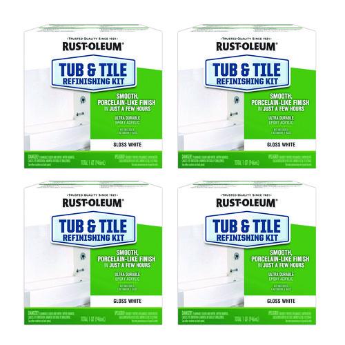 Rust-Oleum Specialty Tub and Tile Refinishing Kit, Gloss White, Quart, 4 Kits/Carton