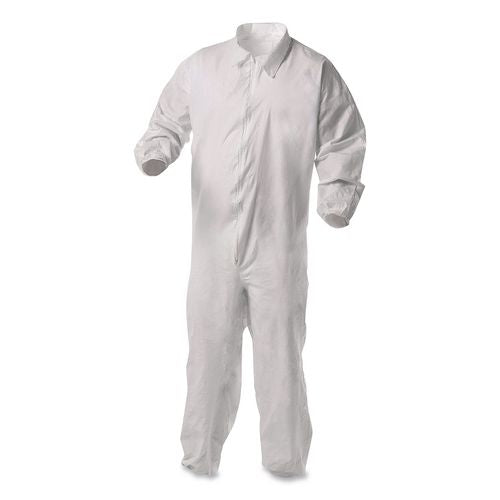 KleenGuard KGA35 Liquid and Particle Protection Coveralls, Elastic Wrist and Ankles, Large, White, 25/Carton