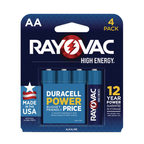 Rayovac High Energy Premium Alkaline AA Batteries, 4/Pack
