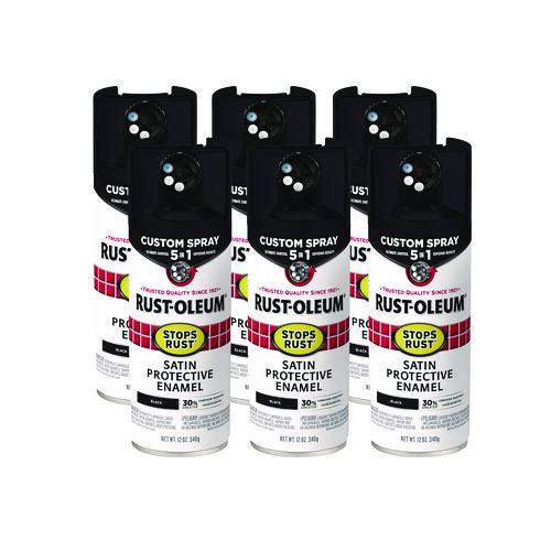 Rust-Oleum Stops Rust 5-in-1 Spray Paint, Satin Black, 12 oz Aerosol Can, 6/Carton