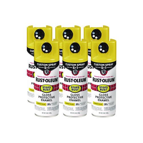 Rust-Oleum Stops Rust 5-in-1 Spray Paint, Gloss Sunburst Yellow, 12 oz Aerosol Can, 6/Carton