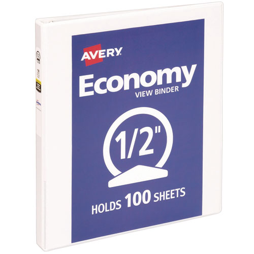 Avery Economy View Binder with Round Rings , 3 Rings, 0.5" Capacity, 11 x 8.5, White, (5706)