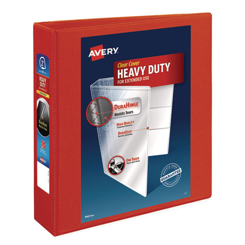 Avery Heavy-Duty View Binder with DuraHinge and One Touch EZD Rings, 3 Rings, 2" Capacity, 11 x 8.5, Red