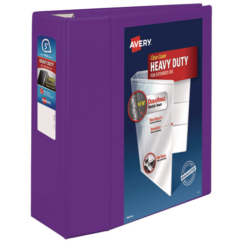Avery Heavy-Duty View Binder with DuraHinge and Locking One Touch EZD Rings, 3 Rings, 5" Capacity, 11 x 8.5, Purple