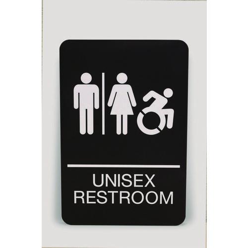 Headline Sign ADA Sign, Unisex Restroom, 6 x 9, Black Face, White Graphics