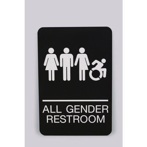 Headline Sign ADA Sign, All Gender Restroom, 6 x 9, Black Face, White Graphics