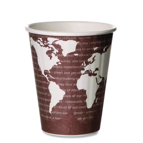 Eco-Products World Art Renewable and Compostable Insulated Hot Cups, 8 oz, Paper, Brown/White, 40/Pack, 20 Packs/Carton