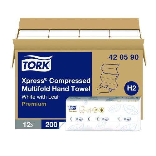 Tork Xpress Compressed Multifold Hand Towels, 1-Ply, 8.3 x 9.45, White, 200/Pack, 12 Packs/Carton