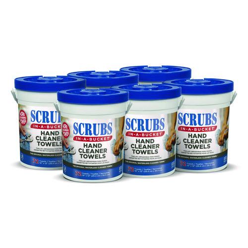 SCRUBS Hand Cleaner Towels, 1-Ply, 10 x 12, Citrus, Blue/White, 72/Bucket, 6 Buckets/Carton