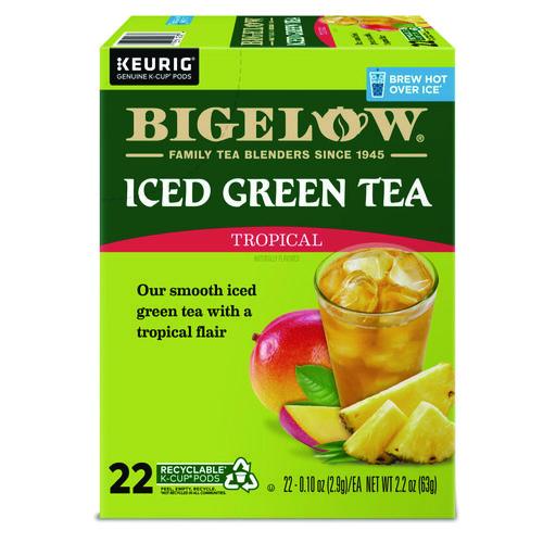Bigelow Tropical Iced Green Tea, K-Cup, 0.10 oz, 22/Box