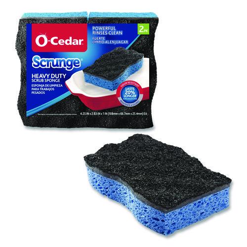 O-Cedar Scrunge Heavy-Duty Sponge, 2.63 x 4.25, 1" Thick, Black/Blue, 2/Pack, 8 Packs/Carton