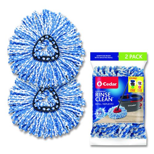 O-Cedar Rinse Clean Refill, Microfiber, Custom Size for Rinse Clean Mop System, Blue/White, 2/Pack, 6 Packs/Carton