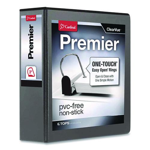 Cardinal Premier Easy Open ClearVue Locking Slant-D Ring Binder, 3 Rings, 3" Capacity, 11 x 8.5, Black