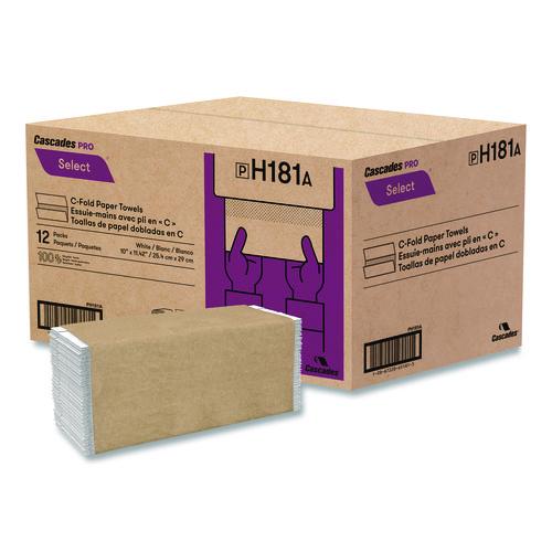 Cascades PRO Select Folded Paper Towels, C-Fold Towels, 1-Ply, 11.44 x 10, White, 198 Towels/Pack, 12 Packs/Carton