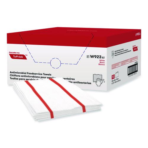Cascades PRO Tuff-Job Guard Antimicrobial Towels, 12 x 21, 1/4 Fold, White/Red, 150/Carton