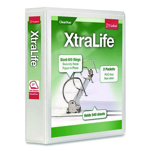 Cardinal XtraLife ClearVue Non-Stick Slant-D Ring Binder, 3 Rings, 2" Capacity, 11 x 8.5, White