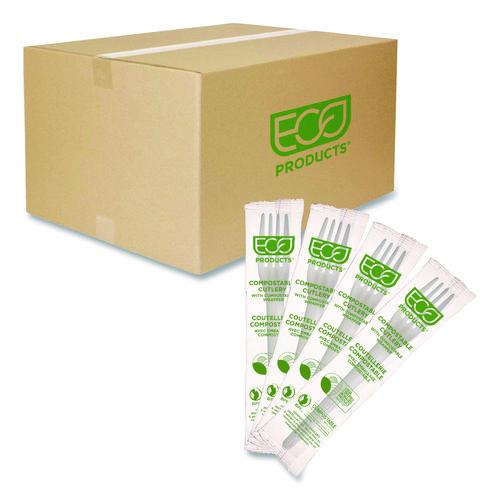 Eco-Products Plantware CPLA Cutlery, Individually Wrapped, Fork, Plastic, White, 1,000/Carton